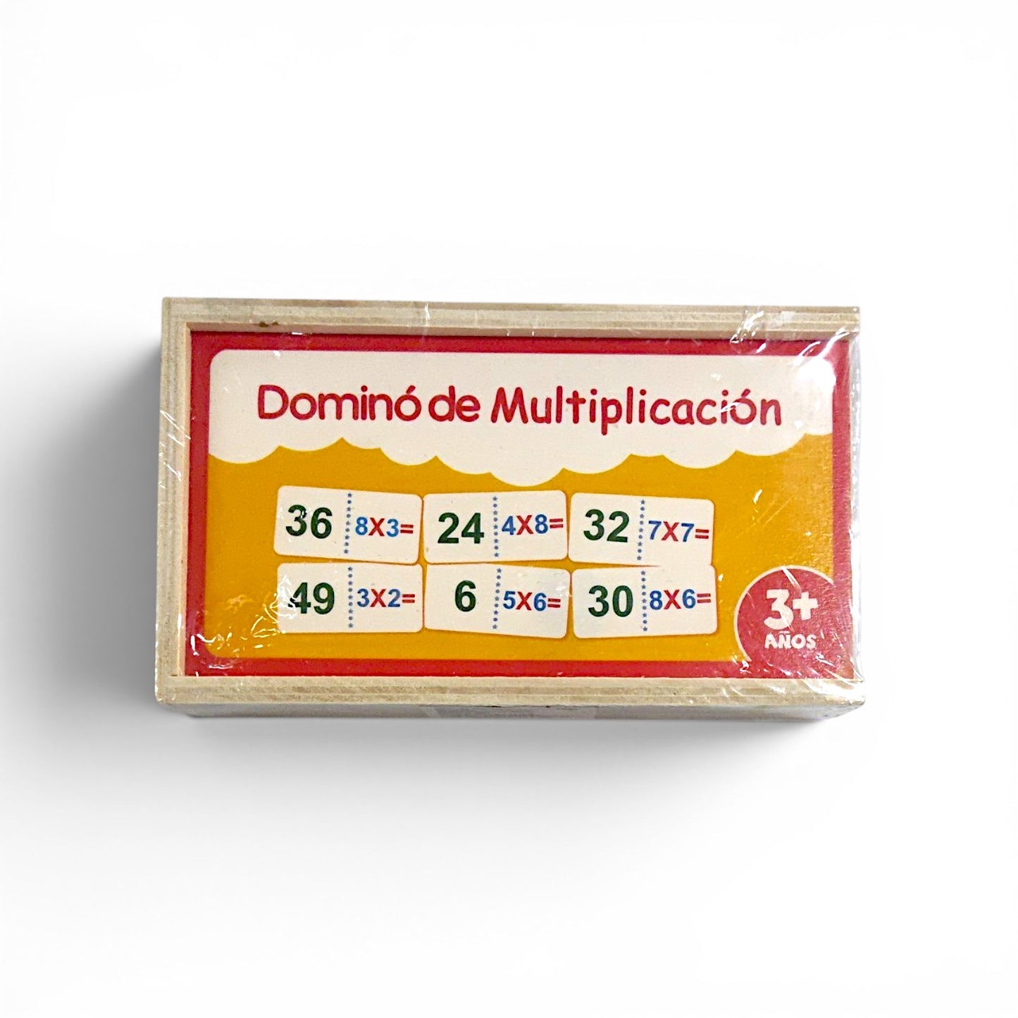 Domino de multiplicación acabado de madera 28 piezas.