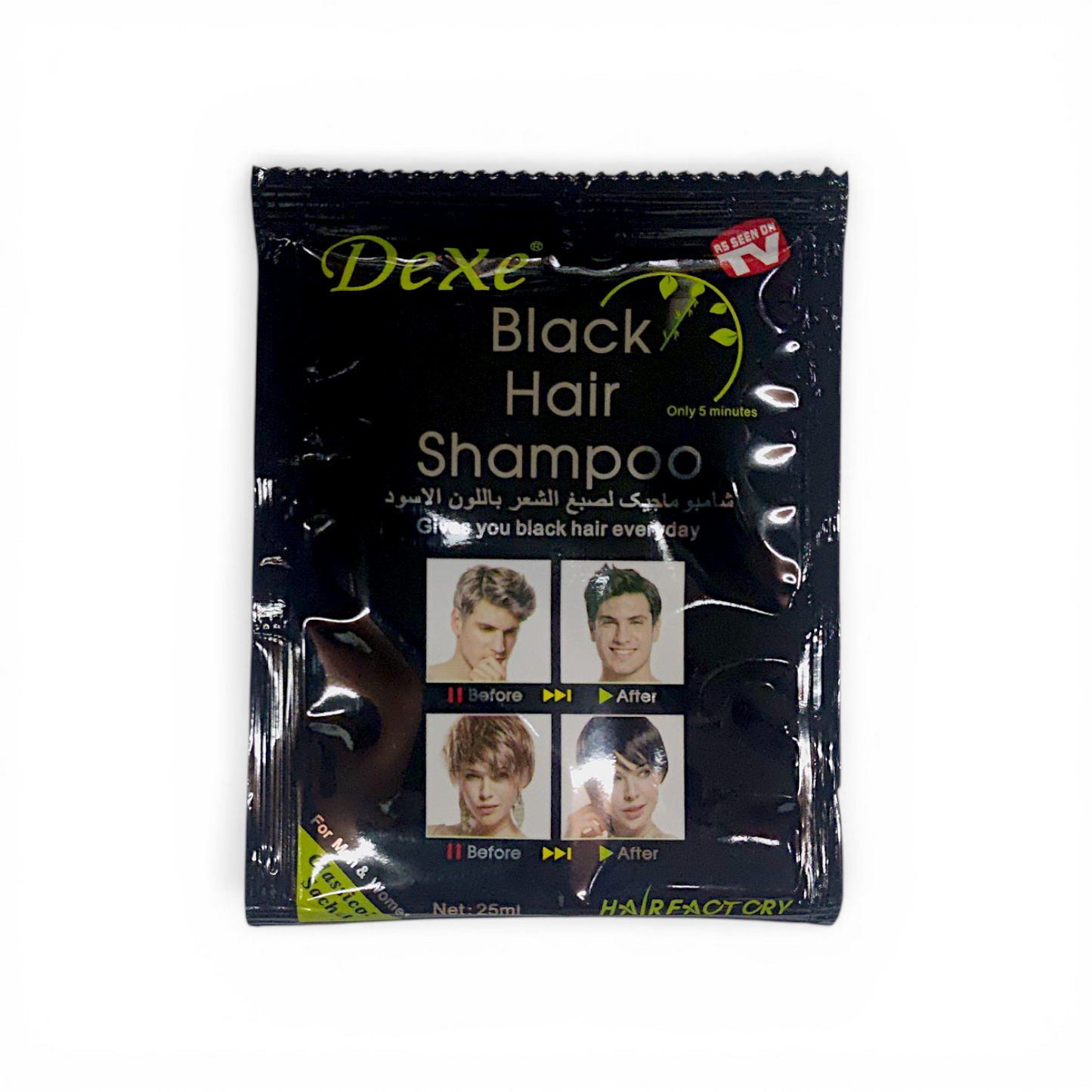 Shampoo tinte para cabello color negro DEXE 25 ml.