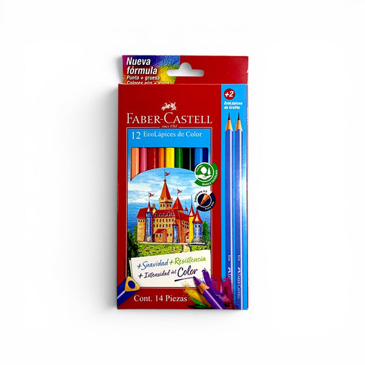 Colores FABER CASTELL 12 unidades + 2 ecolapices grafito.