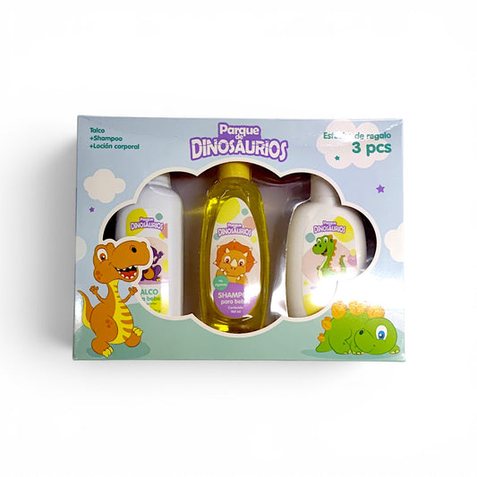 Set talco + shampoo + colonia PARQUE DE DINOSAURIOS.