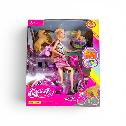 Muñeca con bicicleta + mascotas CAMAINER.